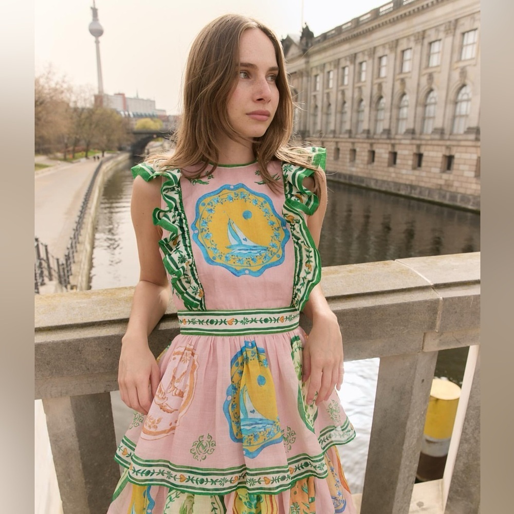 ALEMAIS PORCELAIN FRILL MIDI DRESS - Picture 4 of 12